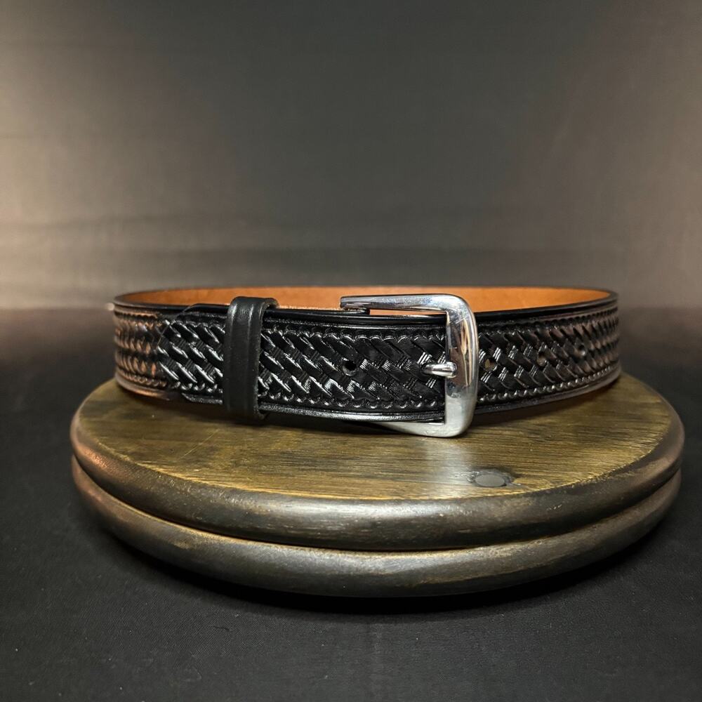 Dutyman Everyday Garrison Belt Size 28" Black Basketweave Leather Nickle 1521